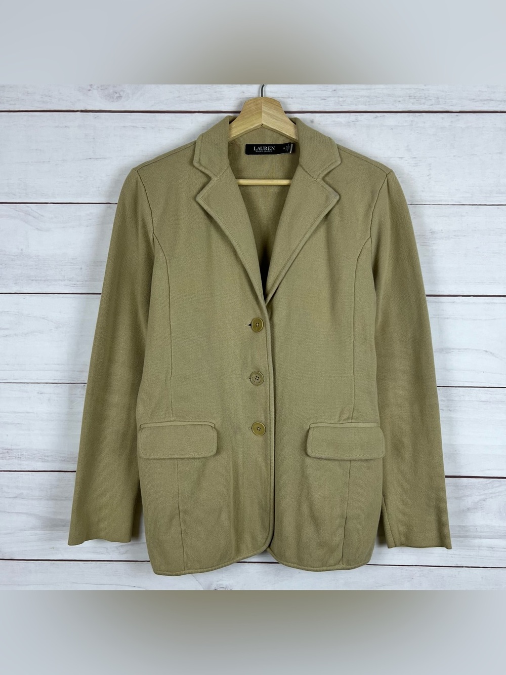 Lauren Ralph Lauren Knit 3 Button Blazer Medium Women’s Beige
